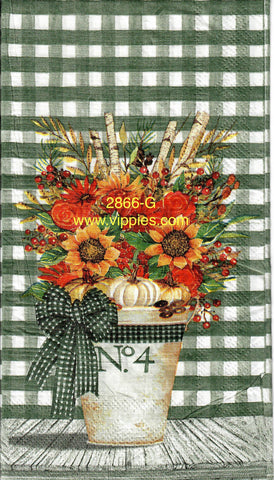 FL-2866-G Flower Pot Green Check Guest Napkin for Decoupage