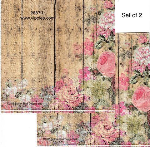 FL-2887-L Wood Planks Roses Napkin for Decoupage