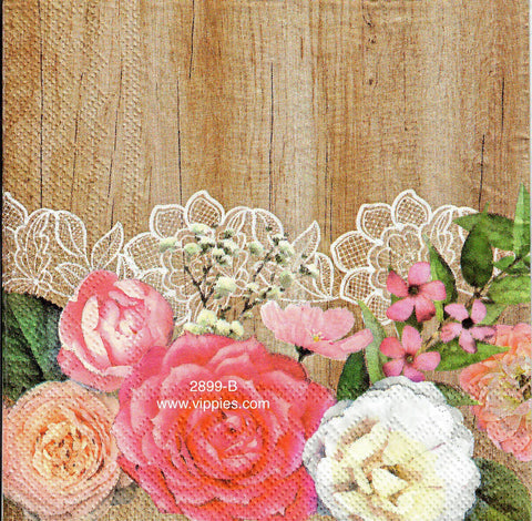 FL-2899-B Wood Lace Roses Napkin for Decoupage