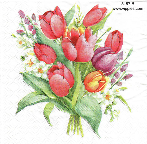 FL-3157-B Watercolor Pink Tulips Napkin for Decoupage