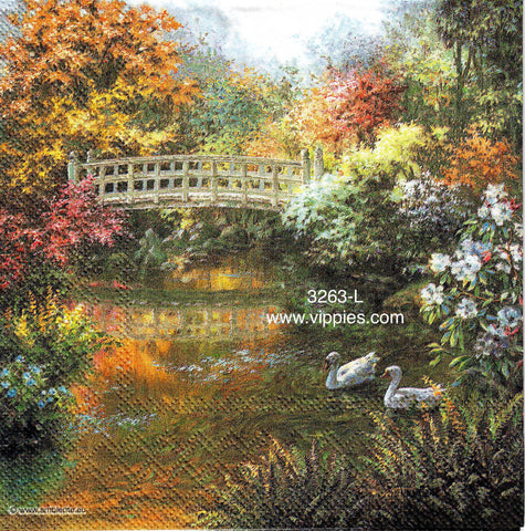 FL-3263-L White Swans Bridge Scene Napkin for Decoupage