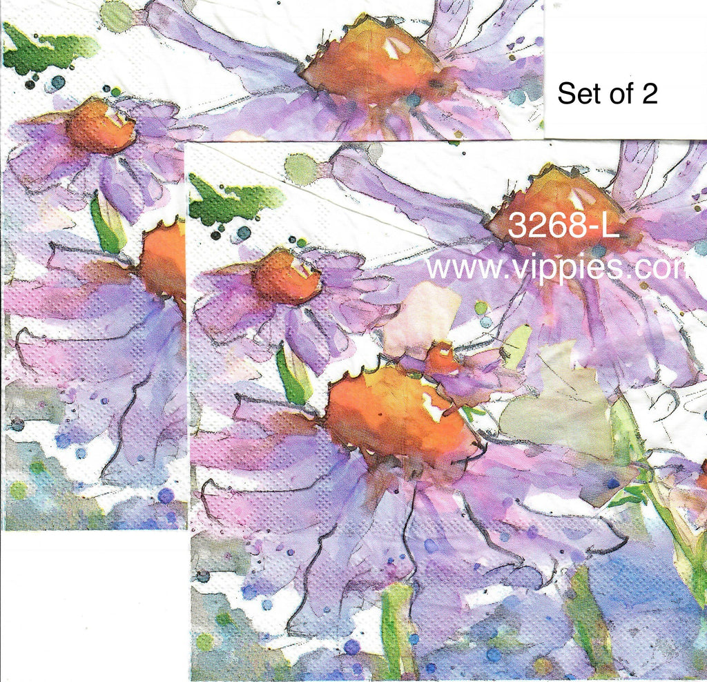 FL-3268-L-S Set of 2 Watercolor Coneflowers Napkin for Decoupage