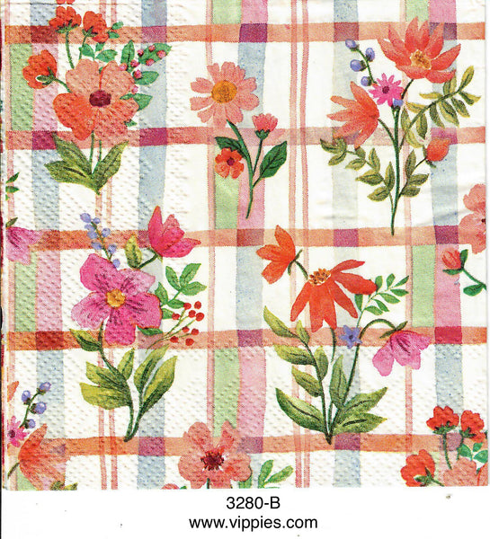 FL-3280-B Watercolor Floral Plaid Napkin for Decoupage