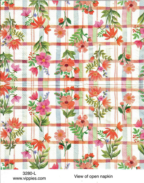 FL-3280-B Watercolor Floral Plaid Napkin for Decoupage