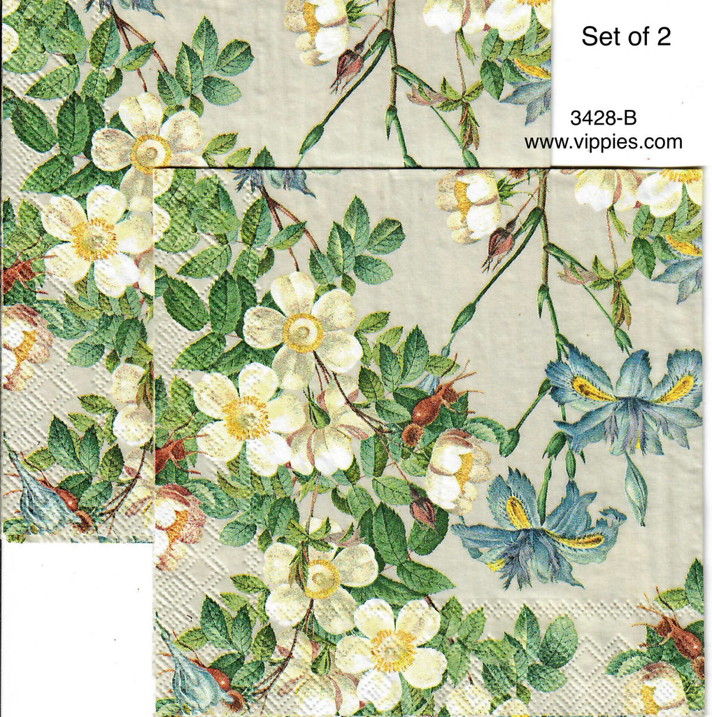 FL-3428-B-S Set of 2 Apple Blossom Floral Mix Napkins for Decoupage