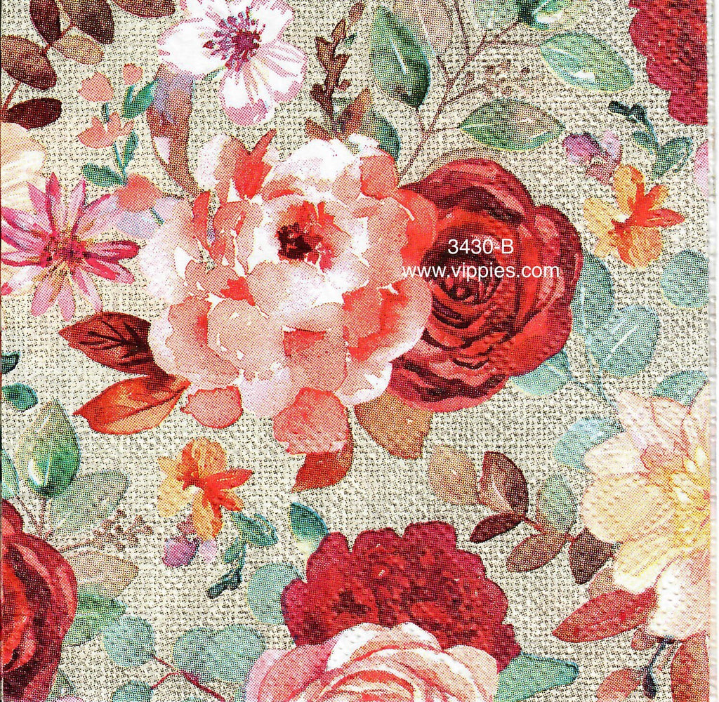 FL-3430-B Red and Pink Flowers Napkin for Decoupage