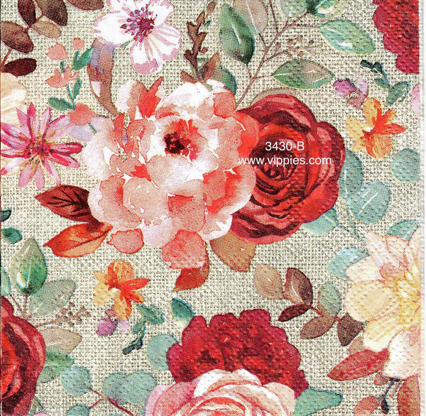 FL-3430-B Red and Pink Flowers Napkin for Decoupage