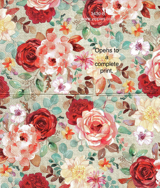 FL-3430-B Red and Pink Flowers Napkin for Decoupage