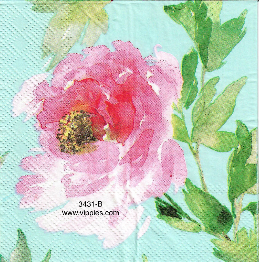 FL-3431-B Large Pink Watercolor Rose Napkin for Decoupage