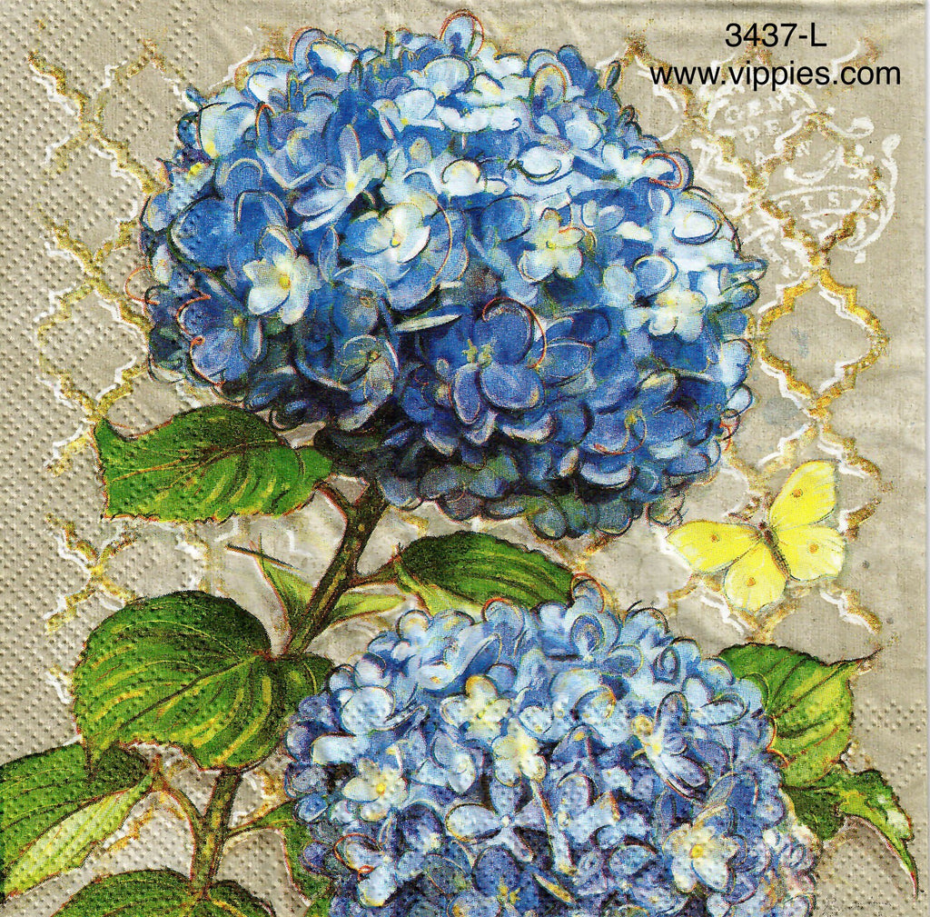 FL-3437-L Blue Hydrangea Butterfly Napkin for Decoupage