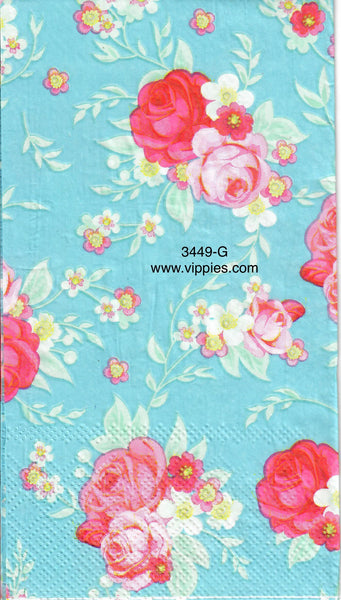 FL-3449-G Aqua Pink Floral Guest Napkin for Decoupage