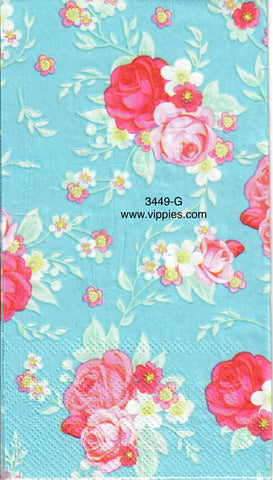 FL-3449-G Aqua Pink Floral Guest Napkin for Decoupage