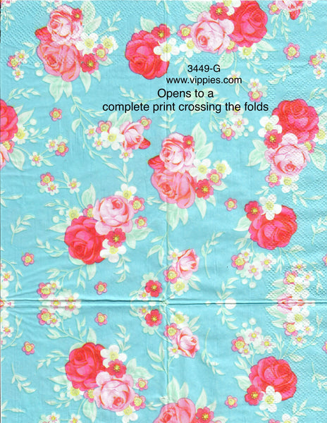 FL-3449-G Aqua Pink Floral Guest Napkin for Decoupage