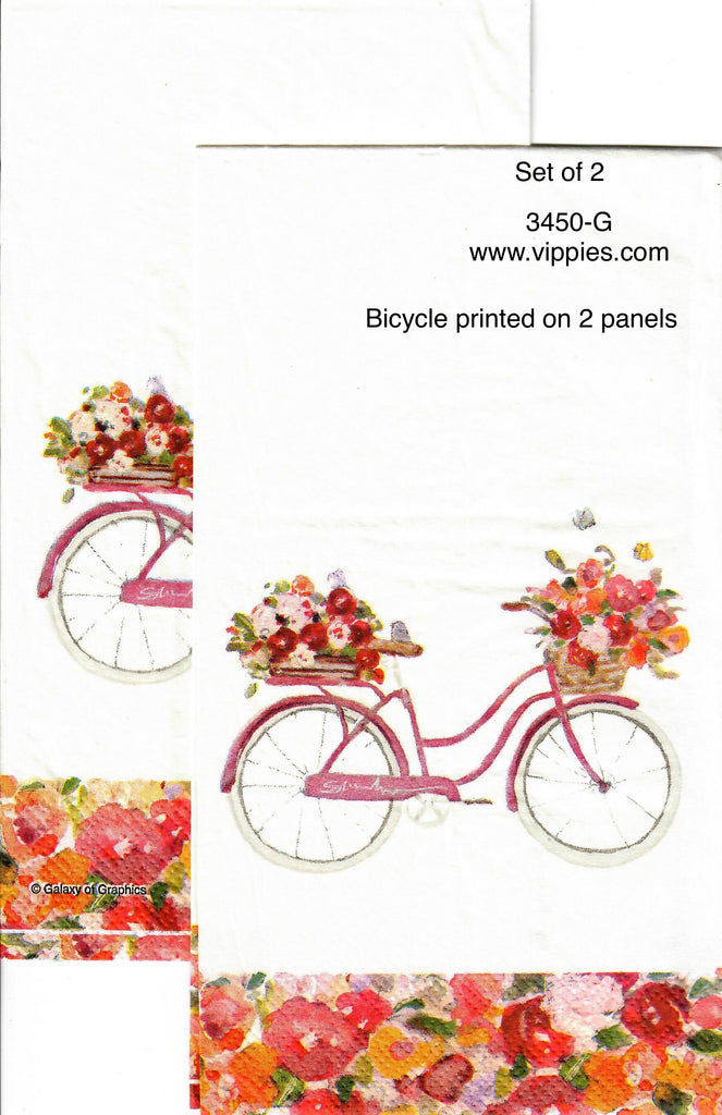 FL-3450-G-S Set of 2 Floral Bike Guest Napkins for Decoupage