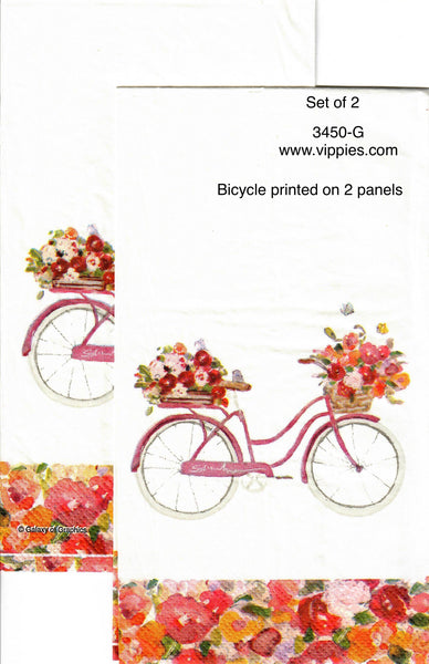 FL-3450-G-S Set of 2 Floral Bike Guest Napkins for Decoupage