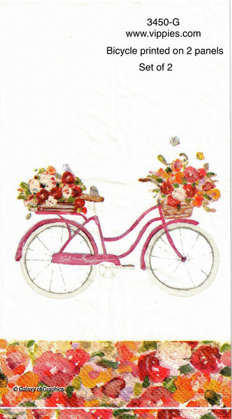 FL-3450-G-S Set of 2 Floral Bike Guest Napkins for Decoupage