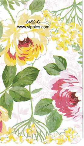 FL-3452-G Yellow Pink Floral Guest Napkin for Decoupage