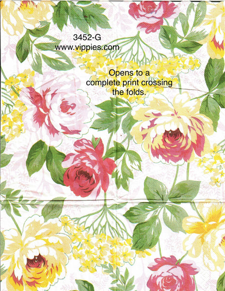 FL-3452-G Yellow Pink Floral Guest Napkin for Decoupage