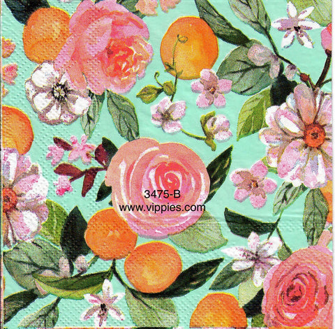 FL-3475-B Turquoise Floral Napkin for Decoupage