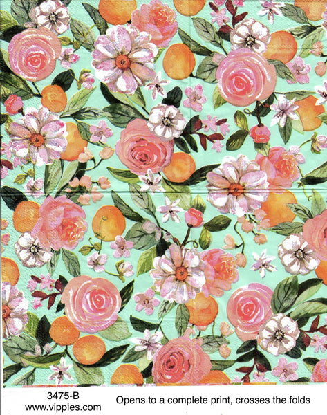FL-3475-B Turquoise Floral Napkin for Decoupage