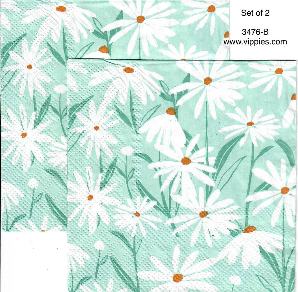 FL-3476-B-S Set of 2 Daisies on Turquoise Napkins for Decoupage