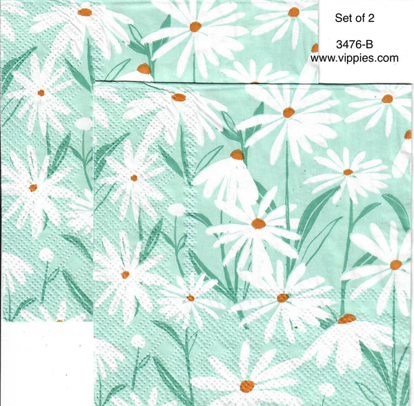 FL-3476-B-S Set of 2 Daisies on Turquoise Napkins for Decoupage