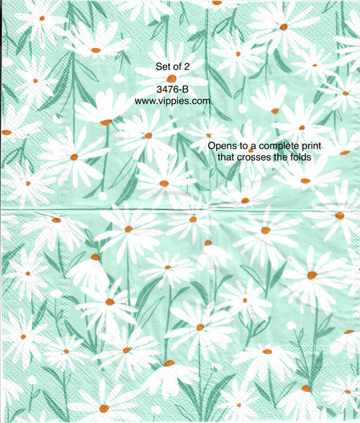 FL-3476-B-S Set of 2 Daisies on Turquoise Napkins for Decoupage