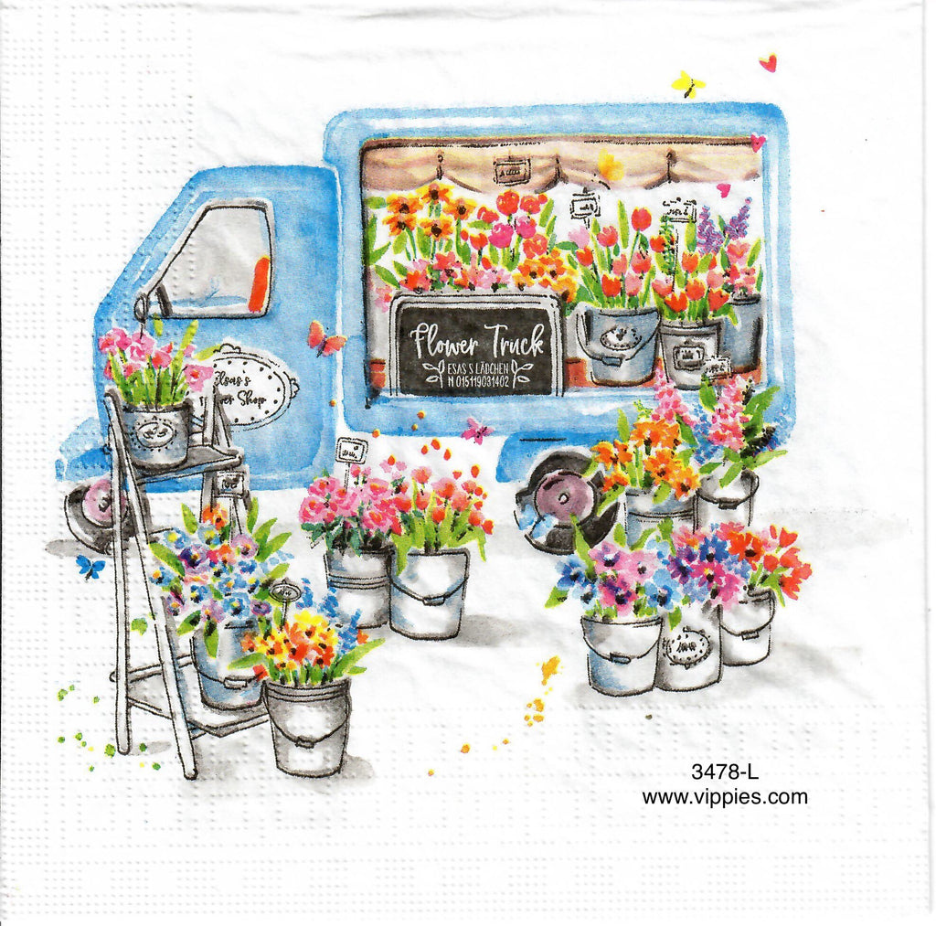 FL-3478-L Flower Truck Buckets Napkin for Decoupage