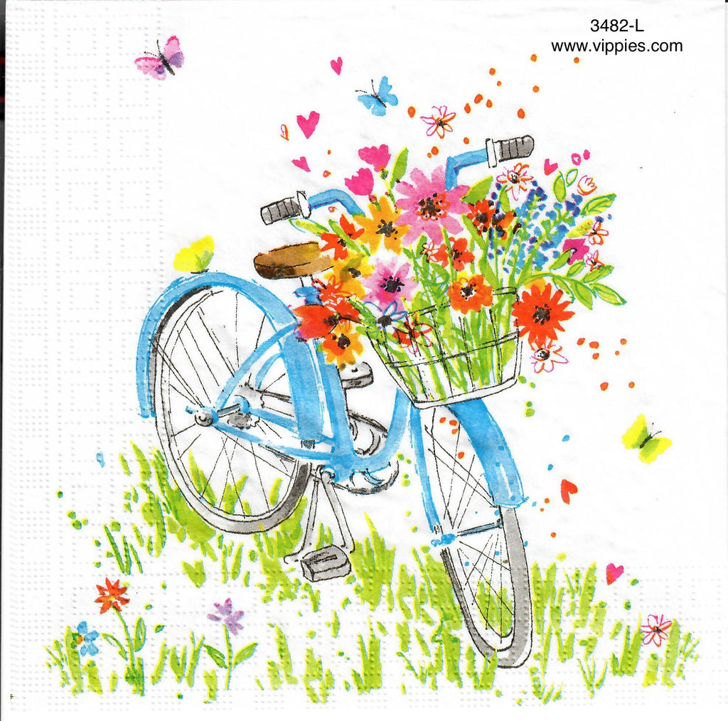 FL-3482-L Blue Bike Flowers Napkin for Decoupage