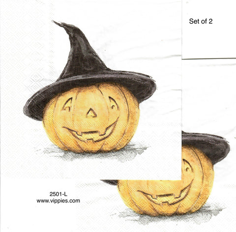 HWN-2501-L-S Set of 2 Pumpkin Head Witch Napkin for Decoupage