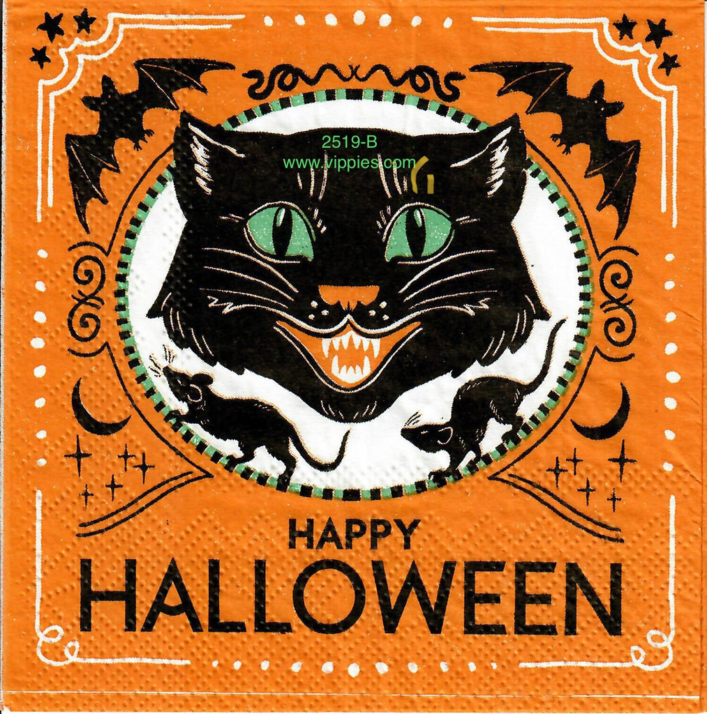 HWN-2519-B Happy Halloween Cat Bats Napkin for Decoupage