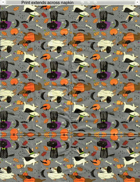 HWN-2527-G Small Dogs Costumes Pumpkins Guest Napkin for Decoupage