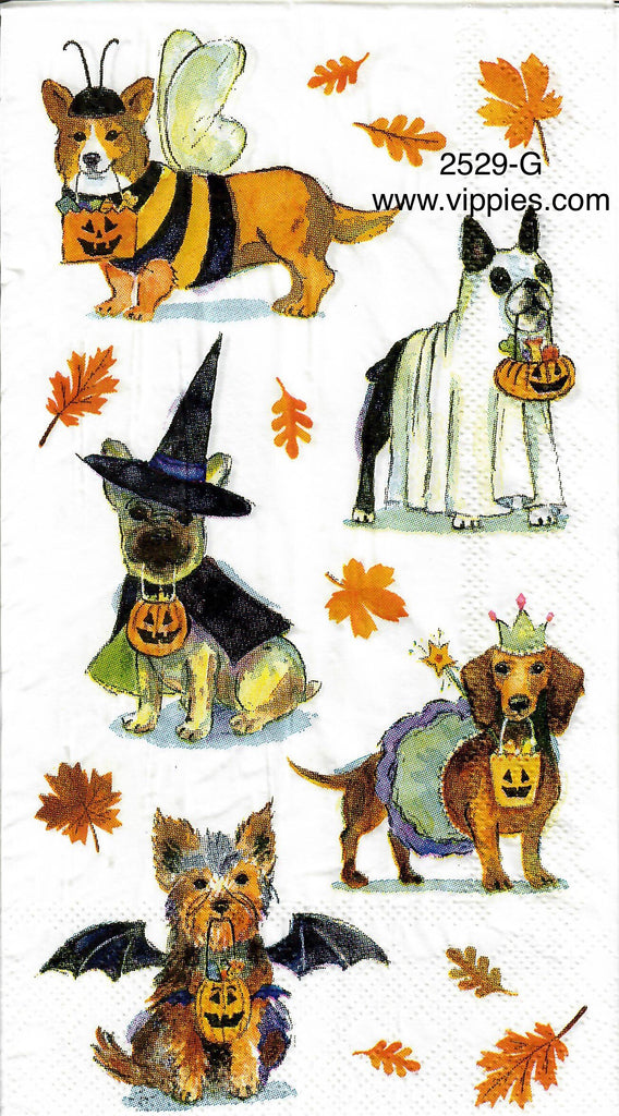 HWN-2529-G Dogs Trick or Treat Leaves Guest Napkin for Decoupage