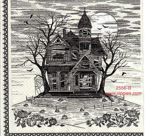 HWN-2556-B Black Haunted House Napkin for Decoupage