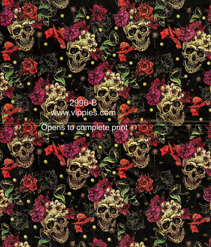 HWN-2996-B Skull Roses Napkin for Decoupage