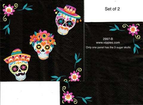 HWN-2997-B-S SPECIAL LOW PRICE Set of 2 Three Sugar Skulls Napkin for Decoupage