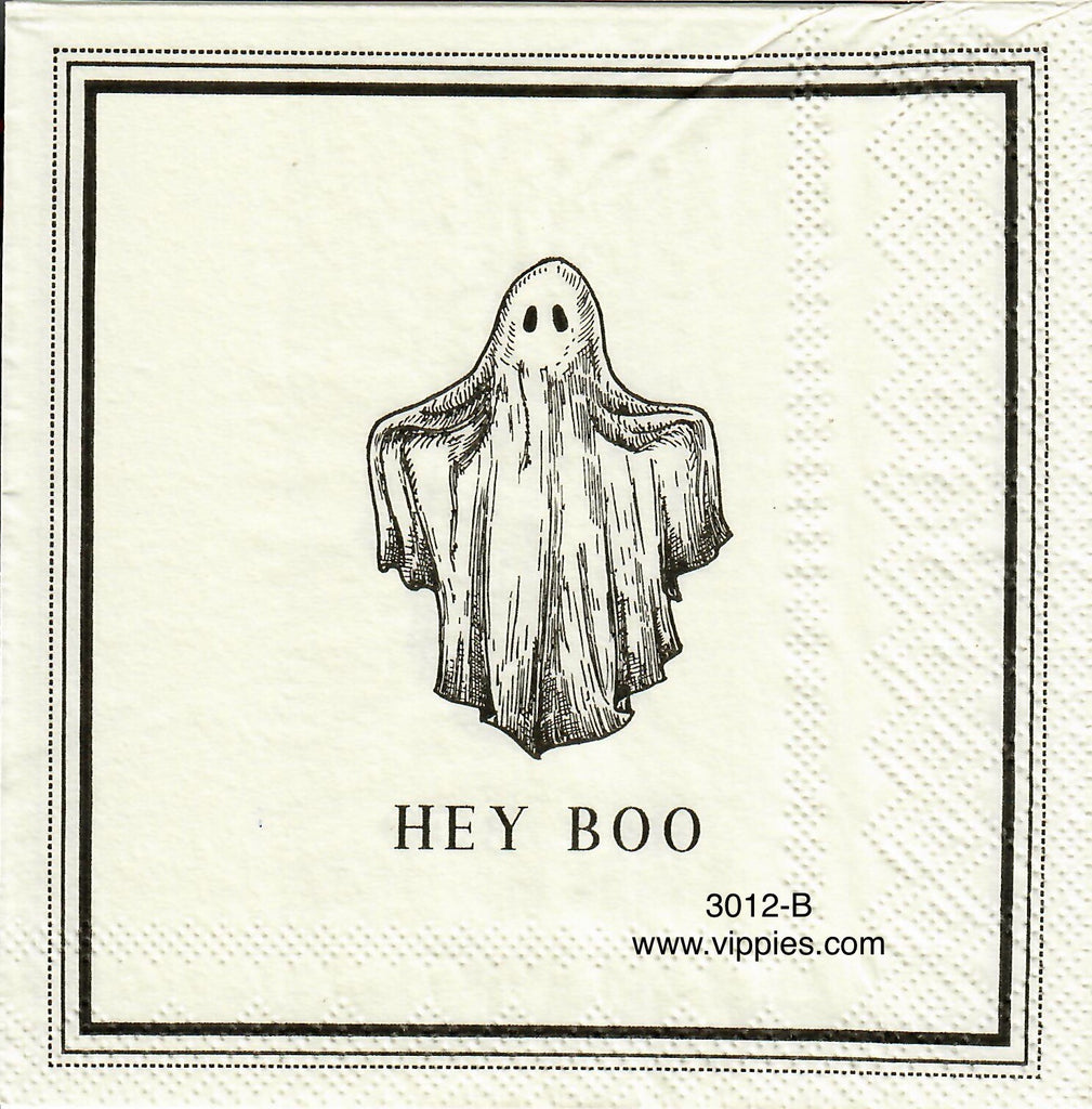 HWN-3012-B Black Print Ghost Hey Boo Napkin for Decoupage