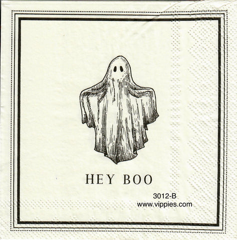 HWN-3012-B Black Print Ghost Hey Boo Napkin for Decoupage