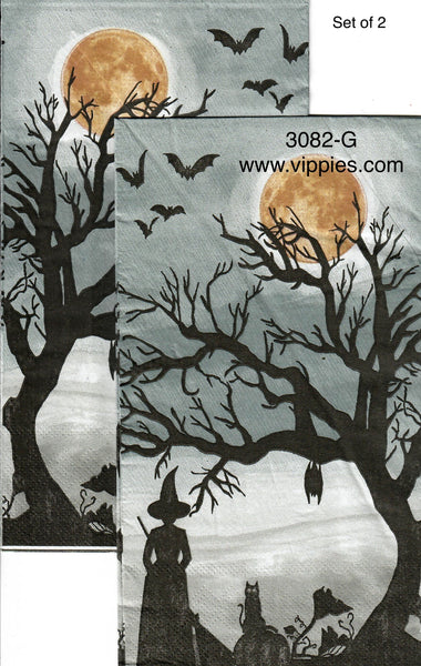 HWN-3082-G-S Set of 2 Tree Witch Guest Napkin for Decoupage