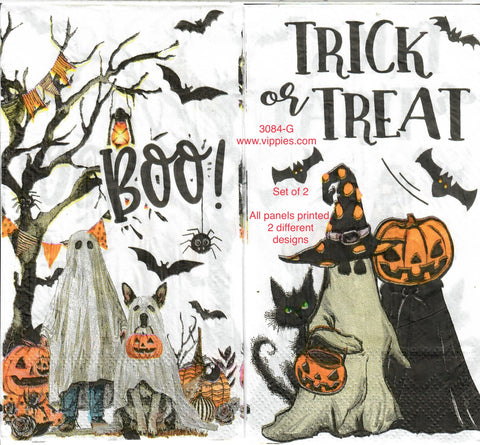 HWN-3084-G-S Set of 2 Trick or Treaters Ghost Pumpkin Napkin for Decoupage