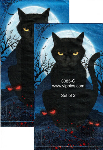 HWN-3085-G-S Set of 2 Black Cat Moon Napkin for Decoupage