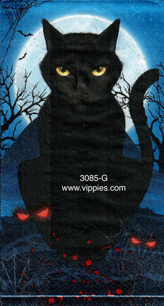 HWN-3085-G-S Set of 2 Black Cat Moon Napkin for Decoupage