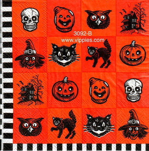 HWN-3092-B Vintage Halloween Designs in Squares Napkin for Decoupage