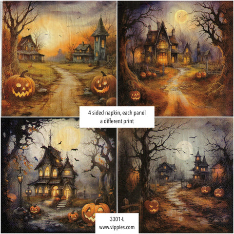 HWN-3301-L Four Halloween Scenes Napkin for Decoupage
