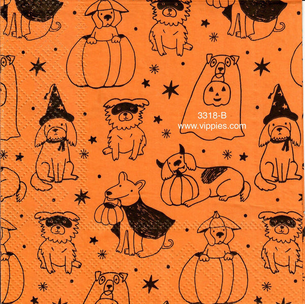 HWN-3318-B Orange Outline Halloween Dogs Napkin for Decoupage