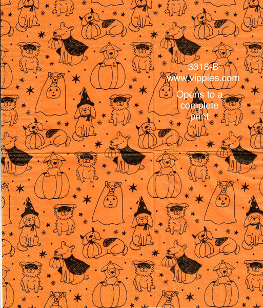 HWN-3318-B Orange Outline Halloween Dogs Napkin for Decoupage