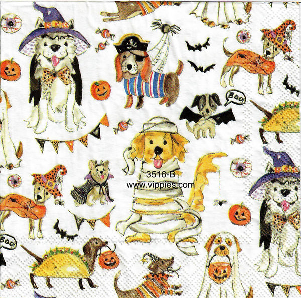 HWN-3516-B Dogs in Costumes Spiders Napkin for Decoupage