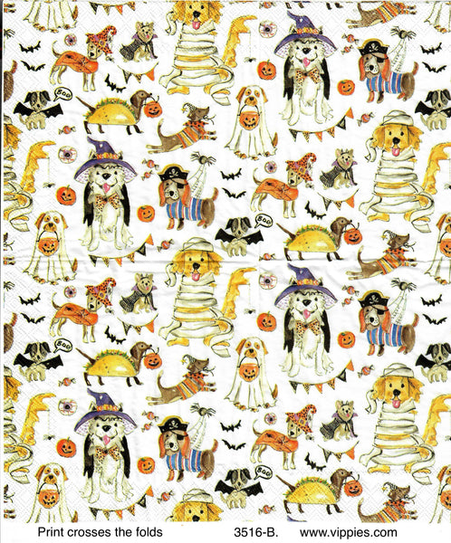 HWN-3516-B Dogs in Costumes Spiders Napkin for Decoupage