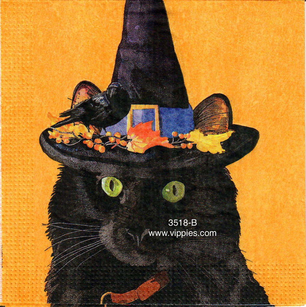 HWN-3518-B Witch Cat Crow Napkin for Decoupage