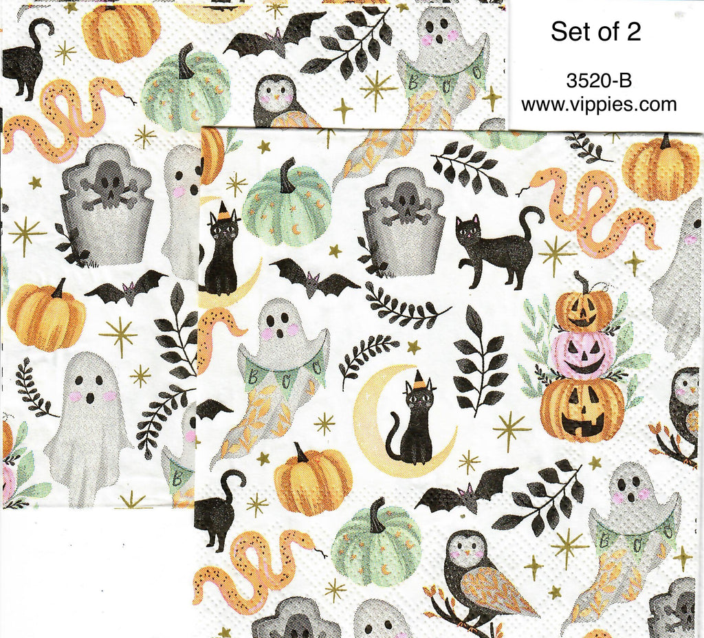 HWN-3520-B-S Set of 2 Animal Halloween Print Napkin for Decoupage